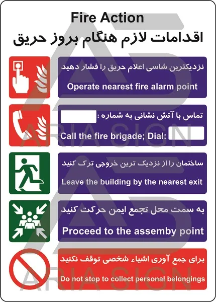 تابلوی اقدامات لازم هنگام بروز حریق